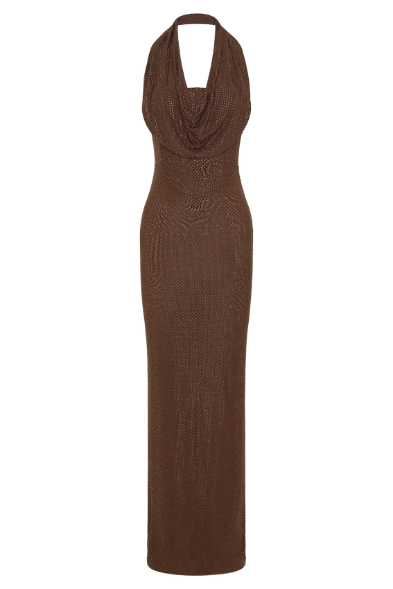 Phi Multi-Wear Cowl Diamante Maxi Dress – Chocolate Phi Multi-Wear Cowl Diamante Maxi Dress – Chocolate