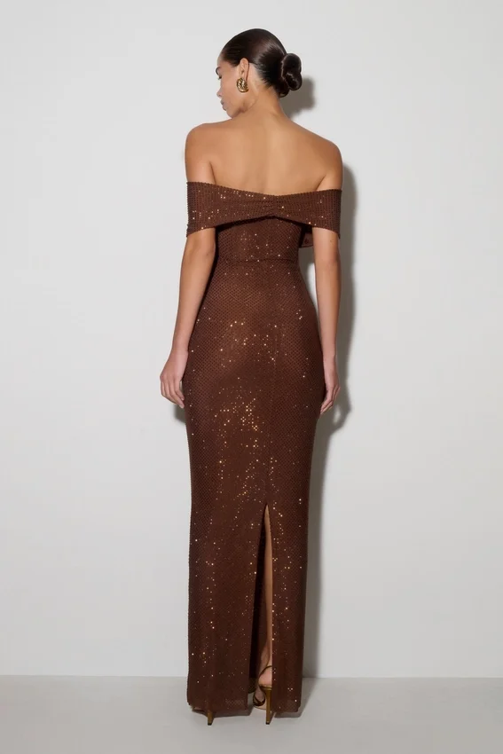 Phi Multi-Wear Cowl Diamante Maxi Dress – Chocolate Phi Multi-Wear Cowl Diamante Maxi Dress – Chocolate