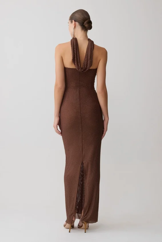Phi Multi-Wear Cowl Diamante Maxi Dress – Chocolate Phi Multi-Wear Cowl Diamante Maxi Dress – Chocolate