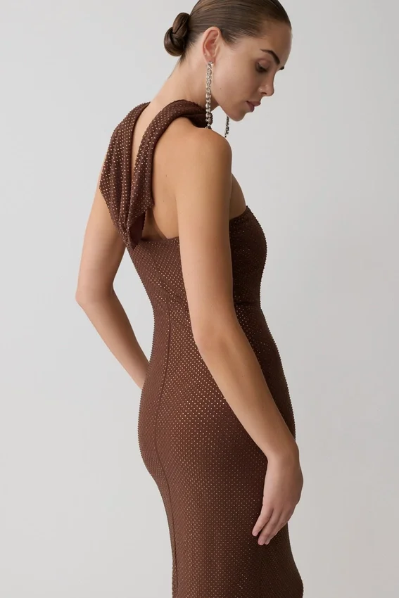 Phi Multi-Wear Cowl Diamante Maxi Dress – Chocolate Phi Multi-Wear Cowl Diamante Maxi Dress – Chocolate