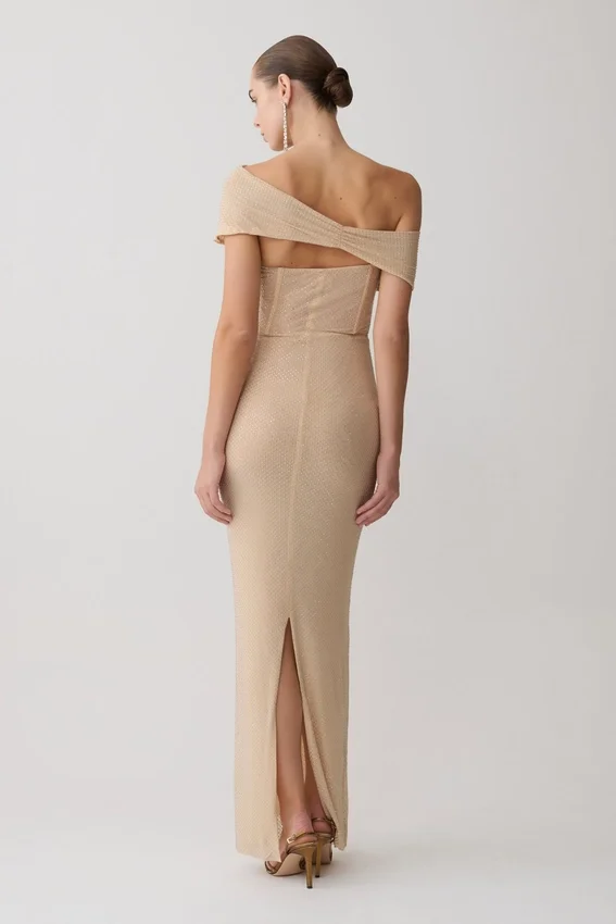 Phi Multi-Wear Cowl Diamante Maxi Dress – Gold Phi Multi-Wear Cowl Diamante Maxi Dress – Gold