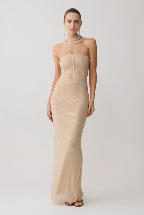 Phi Multi-Wear Cowl Diamante Maxi Dress – Gold Phi Multi-Wear Cowl Diamante Maxi Dress – Gold