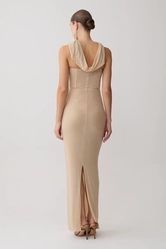 Phi Multi-Wear Cowl Diamante Maxi Dress – Gold Phi Multi-Wear Cowl Diamante Maxi Dress – Gold