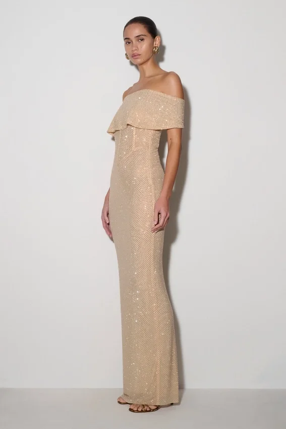 Phi Multi-Wear Cowl Diamante Maxi Dress – Gold Phi Multi-Wear Cowl Diamante Maxi Dress – Gold
