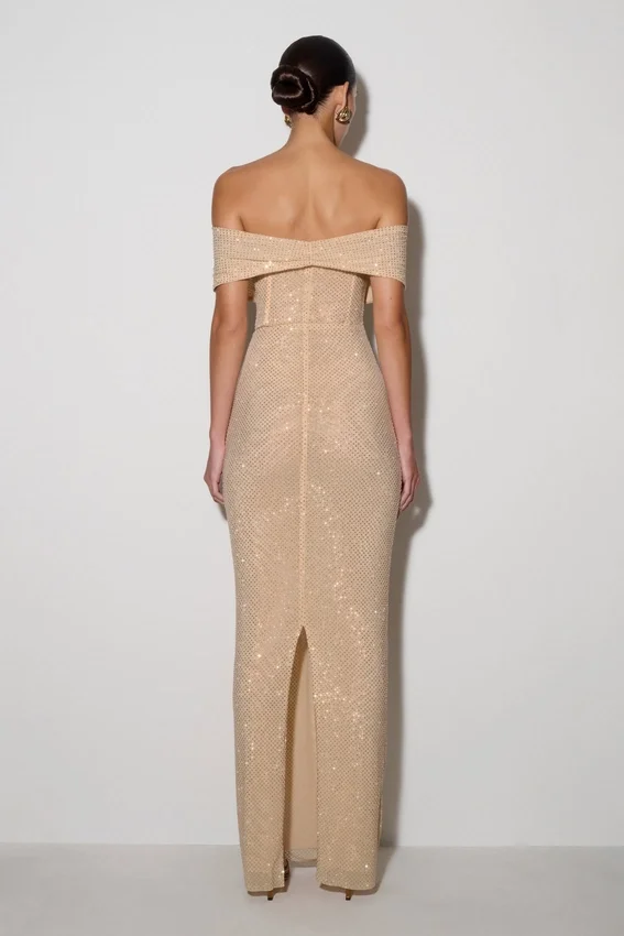 Phi Multi-Wear Cowl Diamante Maxi Dress – Gold Phi Multi-Wear Cowl Diamante Maxi Dress – Gold
