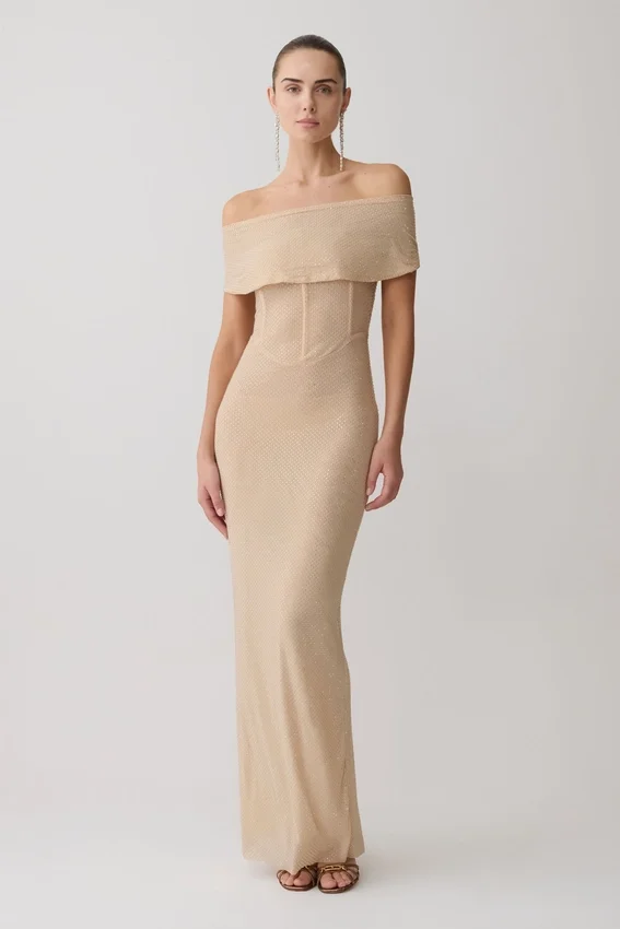 Phi Multi-Wear Cowl Diamante Maxi Dress – Gold Phi Multi-Wear Cowl Diamante Maxi Dress – Gold