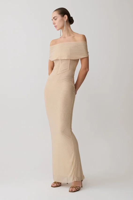 Phi Multi-Wear Cowl Diamante Maxi Dress – Gold Phi Multi-Wear Cowl Diamante Maxi Dress – Gold