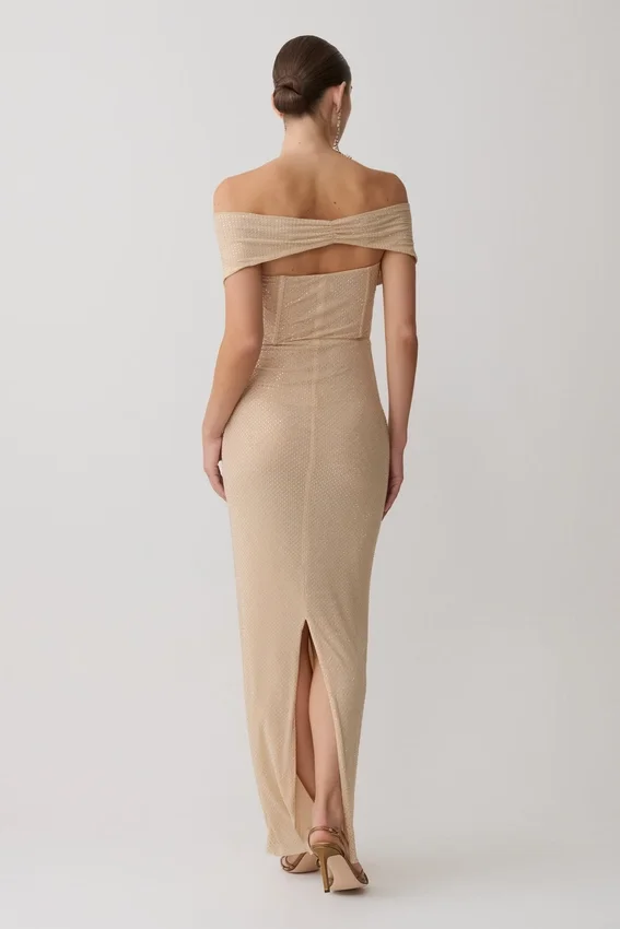 Phi Multi-Wear Cowl Diamante Maxi Dress – Gold Phi Multi-Wear Cowl Diamante Maxi Dress – Gold