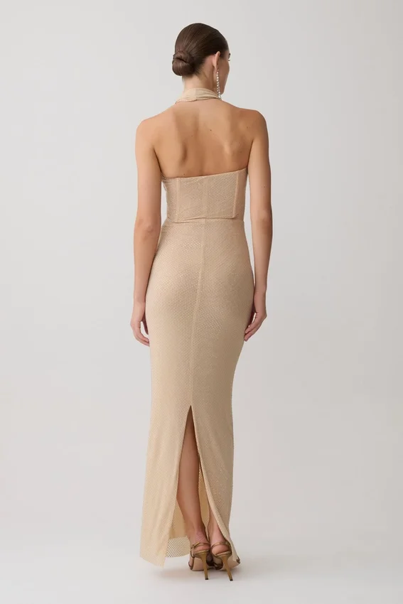Phi Multi-Wear Cowl Diamante Maxi Dress – Gold Phi Multi-Wear Cowl Diamante Maxi Dress – Gold