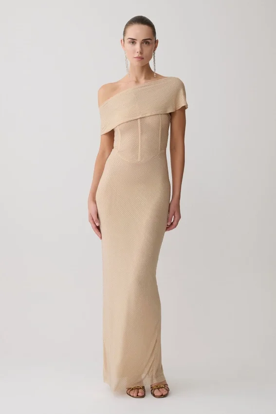 Phi Multi-Wear Cowl Diamante Maxi Dress – Gold Phi Multi-Wear Cowl Diamante Maxi Dress – Gold