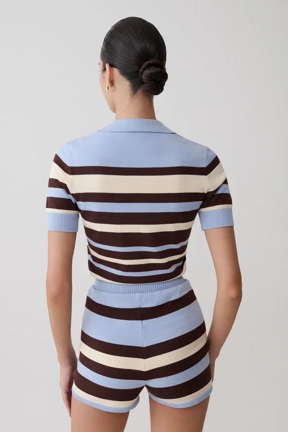 Philly Stripe Knit Button Up Top – Chocolate/Blue Philly Stripe Knit Button Up Top – Chocolate/Blue