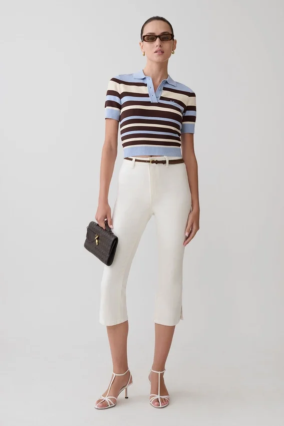 Philly Stripe Knit Button Up Top – Chocolate/Blue Philly Stripe Knit Button Up Top – Chocolate/Blue
