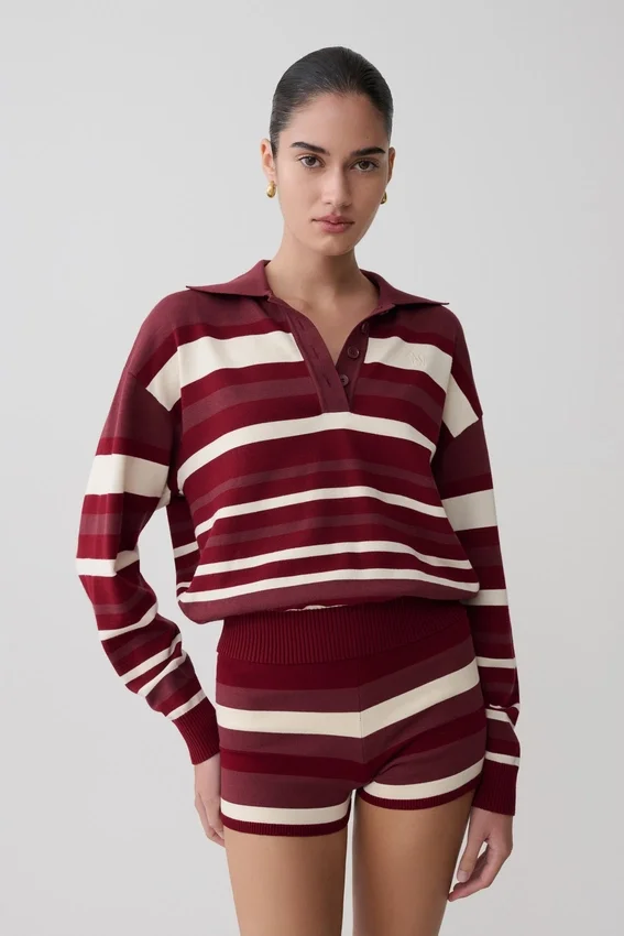 Philly Stripe Long Sleeve Knit Jumper – Burgundy/Cream Philly Stripe Long Sleeve Knit Jumper – Burgundy/Cream