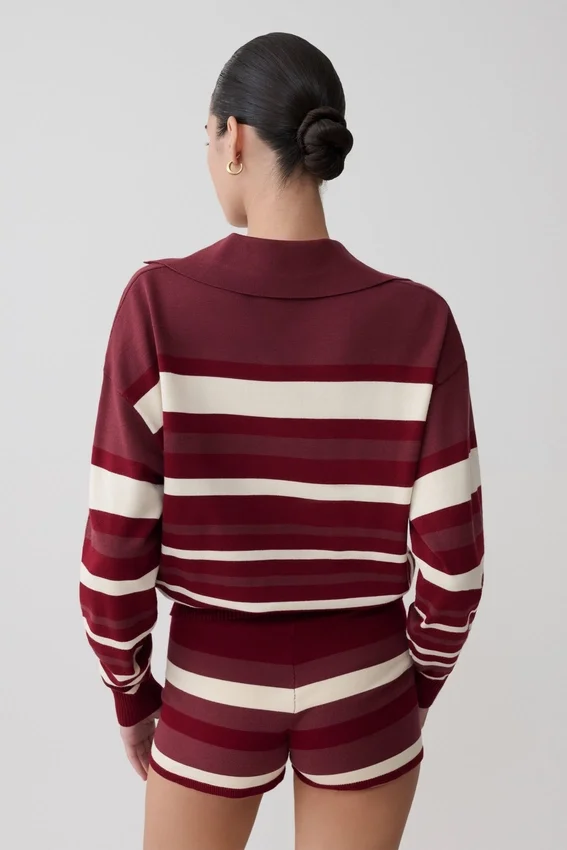Philly Stripe Long Sleeve Knit Jumper – Burgundy/Cream Philly Stripe Long Sleeve Knit Jumper – Burgundy/Cream