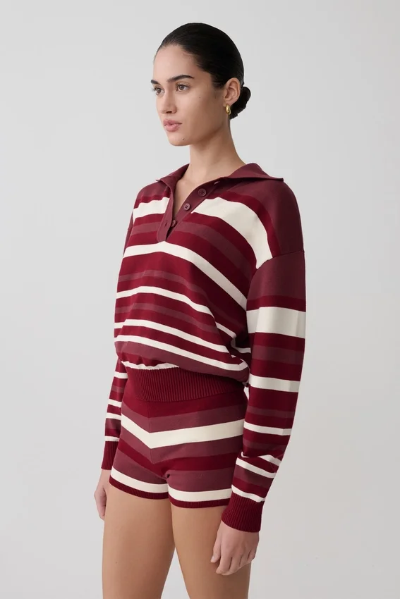 Philly Stripe Long Sleeve Knit Jumper – Burgundy/Cream Philly Stripe Long Sleeve Knit Jumper – Burgundy/Cream