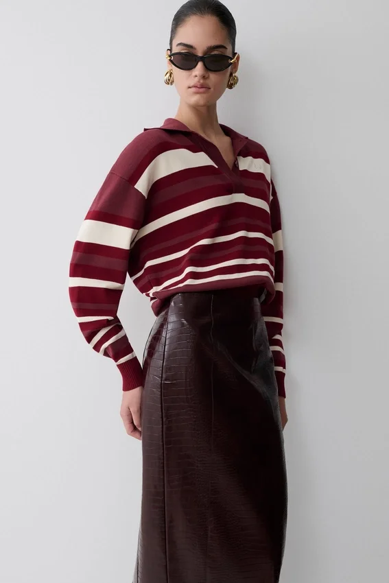 Philly Stripe Long Sleeve Knit Jumper – Burgundy/Cream Philly Stripe Long Sleeve Knit Jumper – Burgundy/Cream