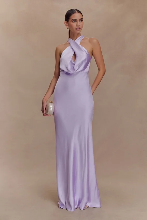 Phyllis Satin Halter Maxi Dress – Lilac Phyllis Satin Halter Maxi Dress – Lilac