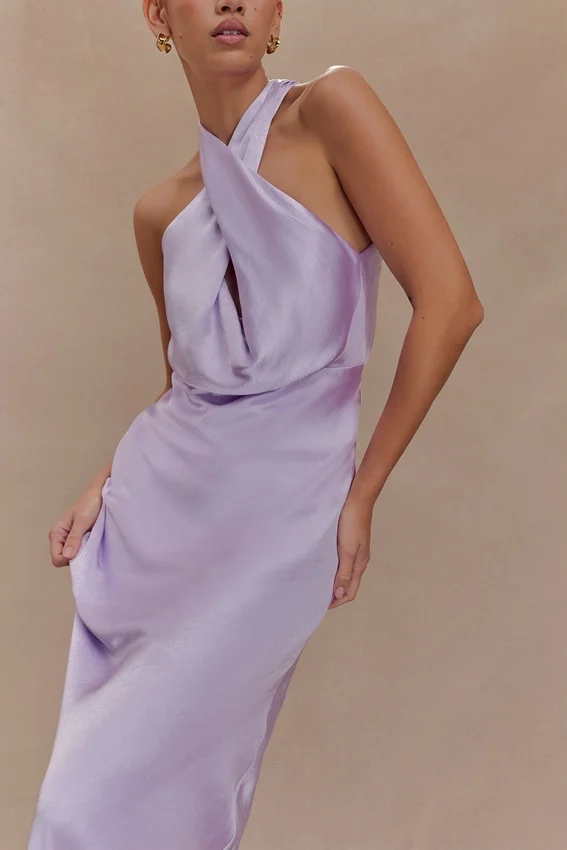 Phyllis Satin Halter Maxi Dress – Lilac Phyllis Satin Halter Maxi Dress – Lilac