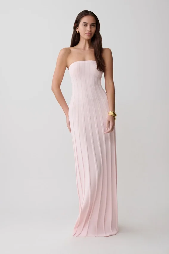 Pia Ribbed Strapless Maxi Dress – Baby Pink Pia Ribbed Strapless Maxi Dress – Baby Pink