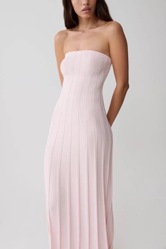 Pia Ribbed Strapless Maxi Dress – Baby Pink Pia Ribbed Strapless Maxi Dress – Baby Pink