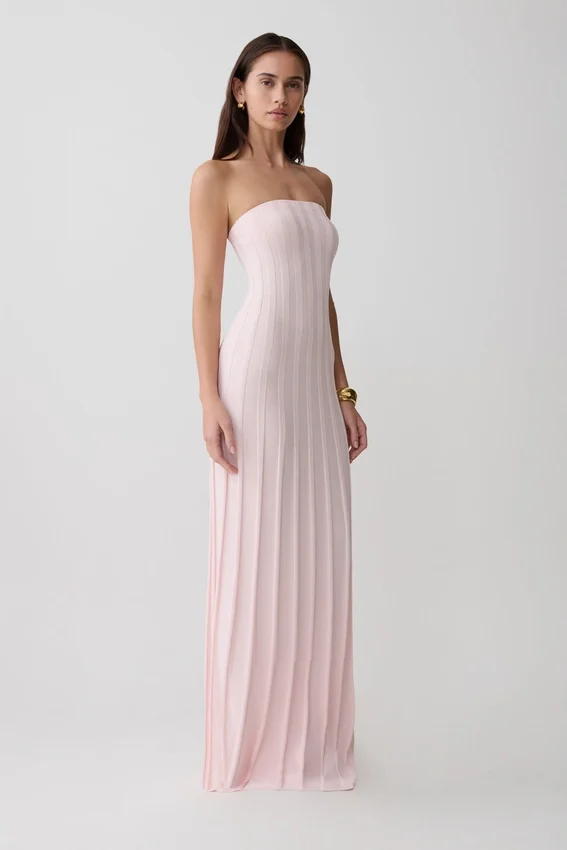 Pia Ribbed Strapless Maxi Dress – Baby Pink Pia Ribbed Strapless Maxi Dress – Baby Pink