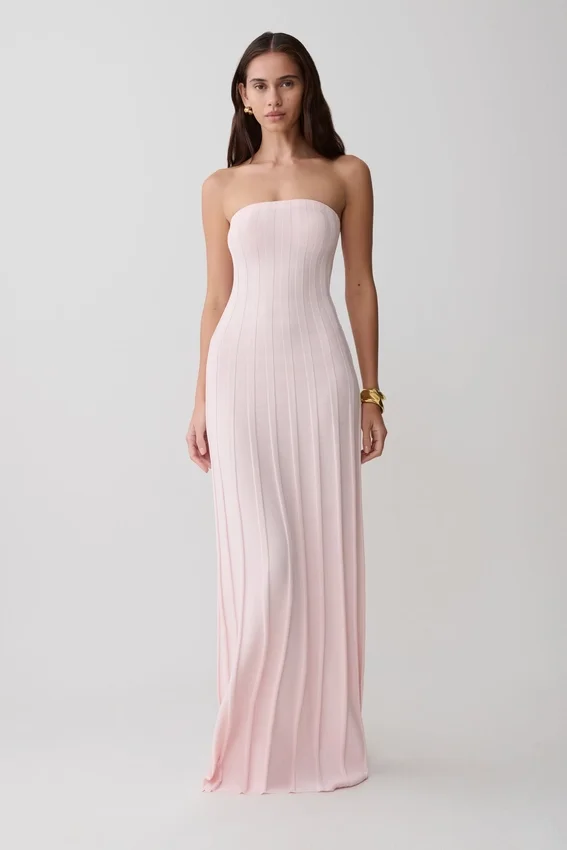 Pia Ribbed Strapless Maxi Dress – Baby Pink Pia Ribbed Strapless Maxi Dress – Baby Pink
