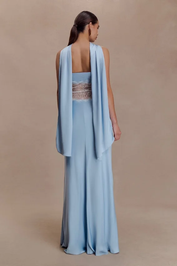 Pilar Strapless Satin And Lace Maxi Dress – Cornflower Blue Pilar Strapless Satin And Lace Maxi Dress – Cornflower Blue