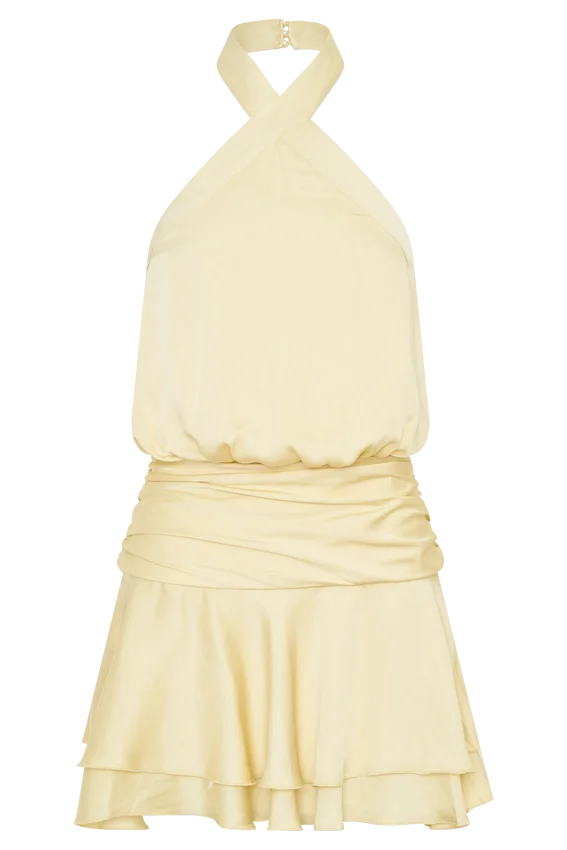 Poppy Satin Halter Mini Dress – Lemon Poppy Satin Halter Mini Dress – Lemon