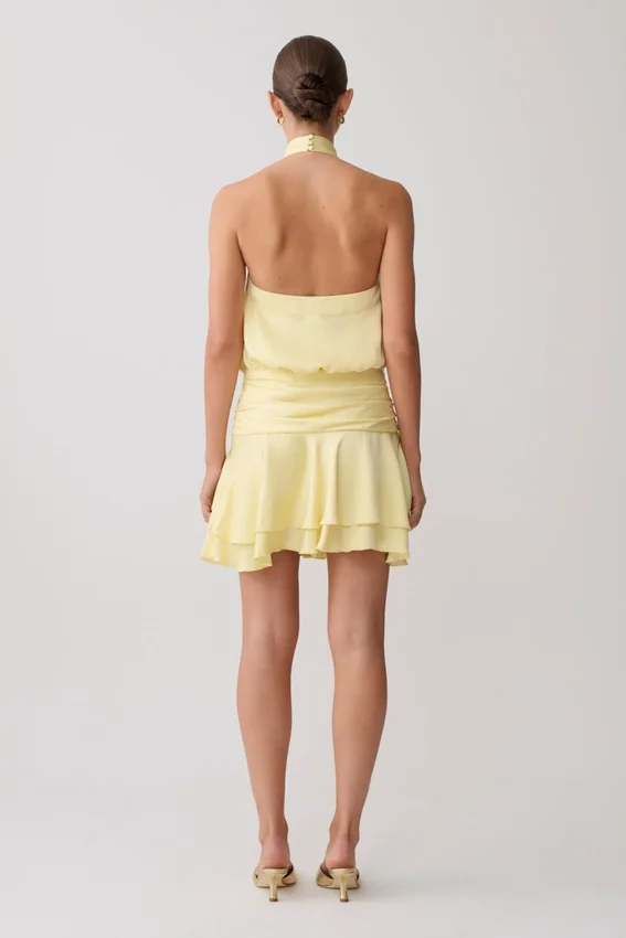 Poppy Satin Halter Mini Dress – Lemon Poppy Satin Halter Mini Dress – Lemon
