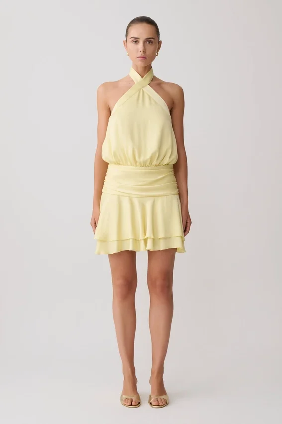Poppy Satin Halter Mini Dress – Lemon Poppy Satin Halter Mini Dress – Lemon