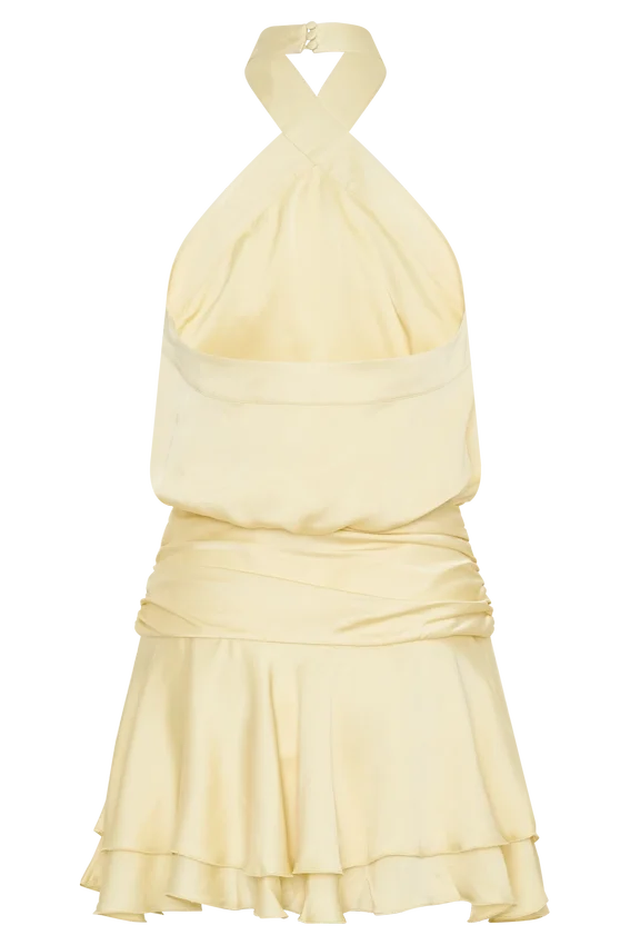 Poppy Satin Halter Mini Dress – Lemon Poppy Satin Halter Mini Dress – Lemon
