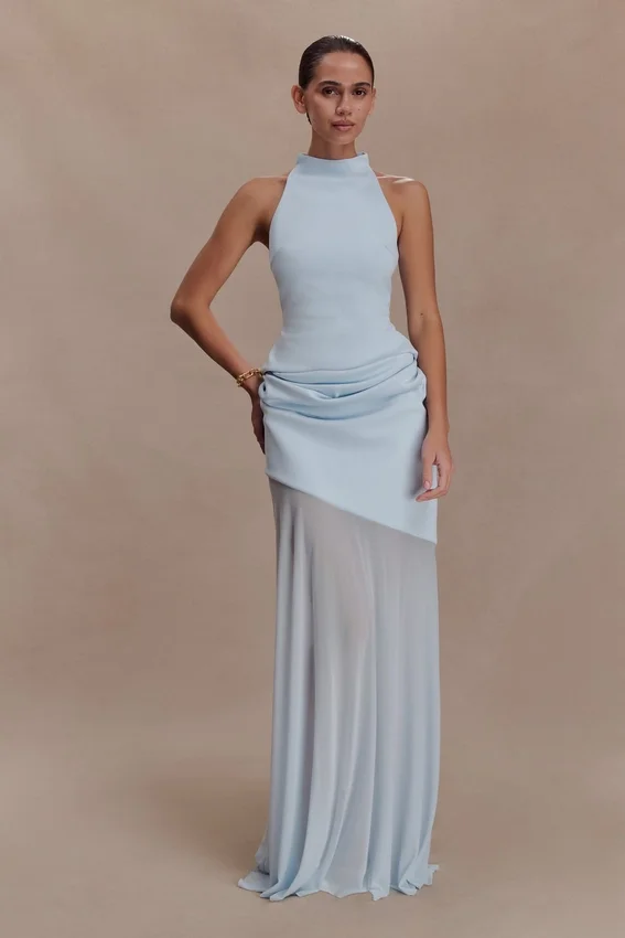 Portia Scuba And Mesh Maxi Skirt – Pale Blue Portia Scuba And Mesh Maxi Skirt – Pale Blue