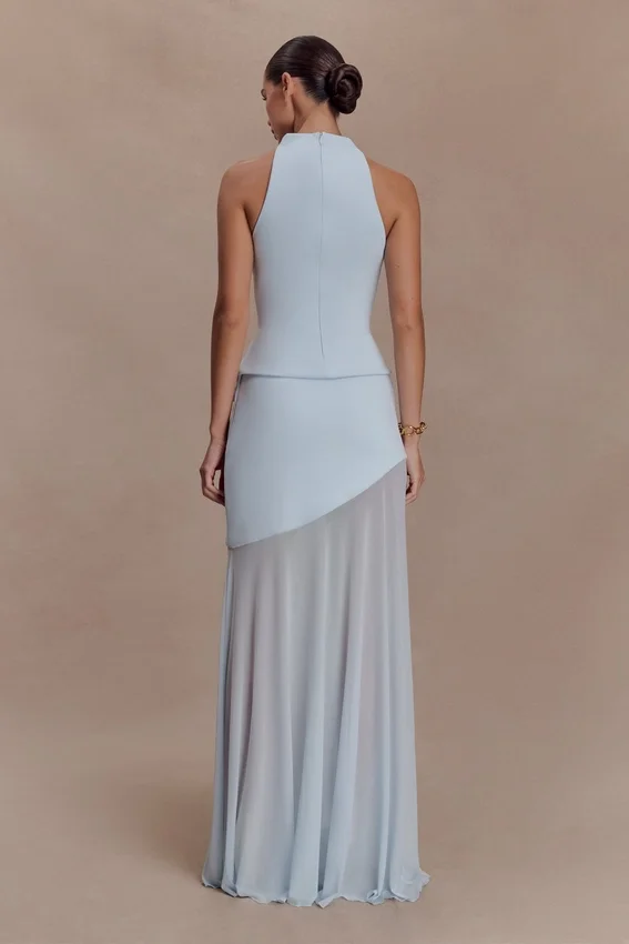 Portia Scuba And Mesh Maxi Skirt – Pale Blue Portia Scuba And Mesh Maxi Skirt – Pale Blue