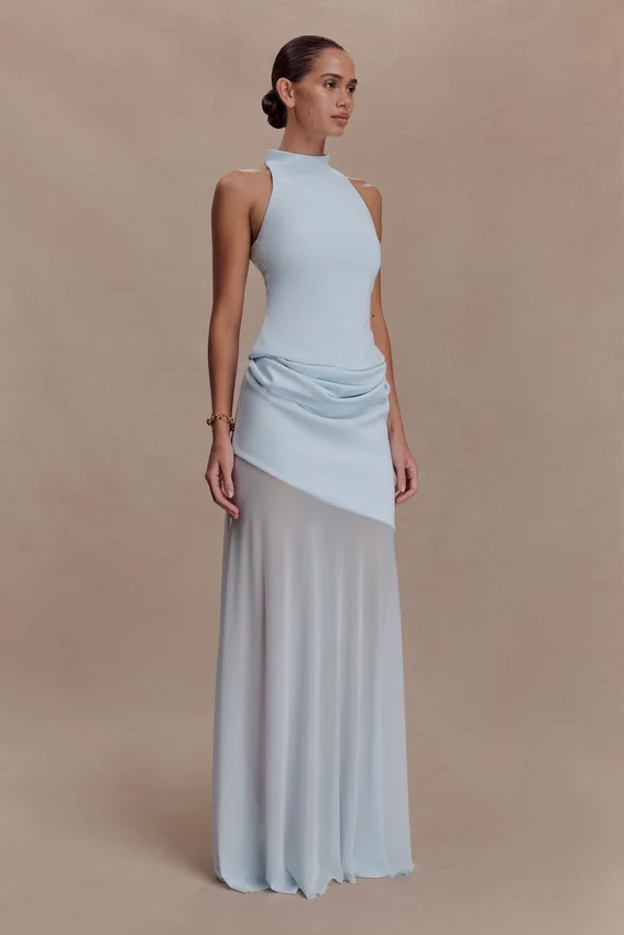 Portia Scuba And Mesh Maxi Skirt – Pale Blue Portia Scuba And Mesh Maxi Skirt – Pale Blue