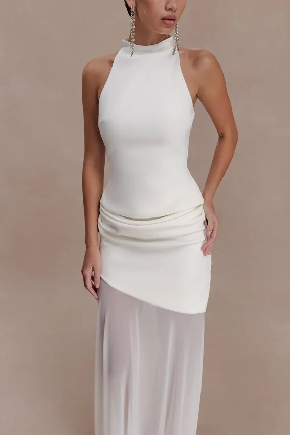 Portia Scuba Sleeveless Top – White Portia Scuba Sleeveless Top – White