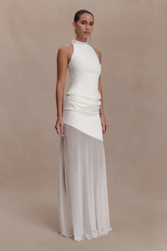 Portia Scuba And Mesh Maxi Skirt – White Portia Scuba And Mesh Maxi Skirt – White