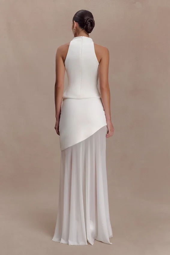 Portia Scuba And Mesh Maxi Skirt – White Portia Scuba And Mesh Maxi Skirt – White