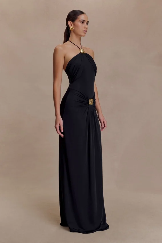 Quincy Halter Maxi Dress With Hardware – Black Quincy Halter Maxi Dress With Hardware – Black