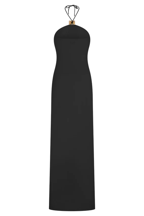Quincy Halter Maxi Dress With Hardware – Black Quincy Halter Maxi Dress With Hardware – Black