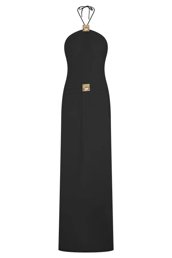 Quincy Halter Maxi Dress With Hardware – Black Quincy Halter Maxi Dress With Hardware – Black