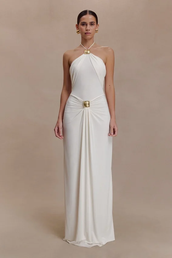 Quincy Halter Maxi Dress With Hardware – Ivory Quincy Halter Maxi Dress With Hardware – Ivory