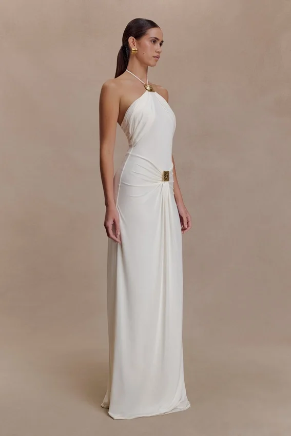 Quincy Halter Maxi Dress With Hardware – Ivory Quincy Halter Maxi Dress With Hardware – Ivory