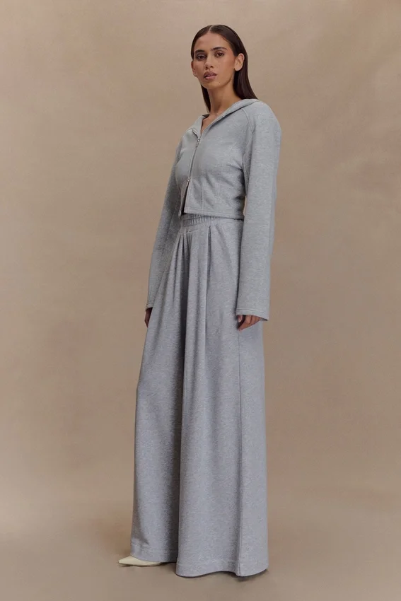 Aspen Gathered Wide Leg Jogger – Light Grey Marle Aspen Gathered Wide Leg Jogger – Light Grey Marle