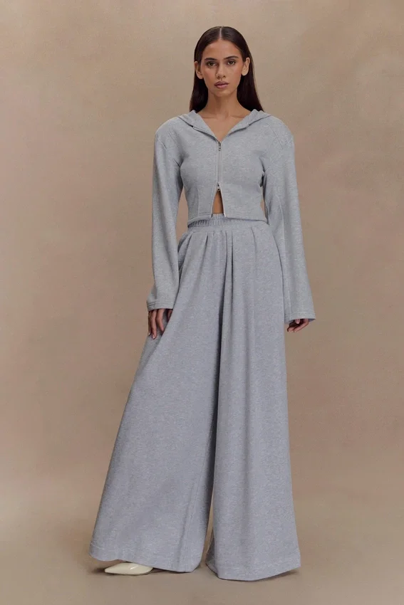 Aspen Gathered Wide Leg Jogger – Light Grey Marle Aspen Gathered Wide Leg Jogger – Light Grey Marle