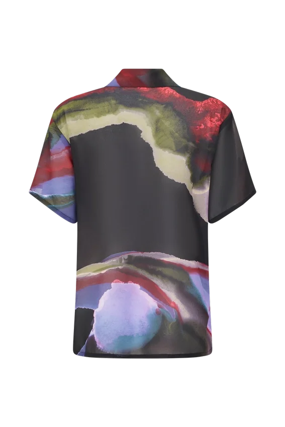 Rachel Chiffon Short Sleeve Shirt – Multi Fluid Reverie Print Rachel Chiffon Short Sleeve Shirt – Multi Fluid Reverie Print