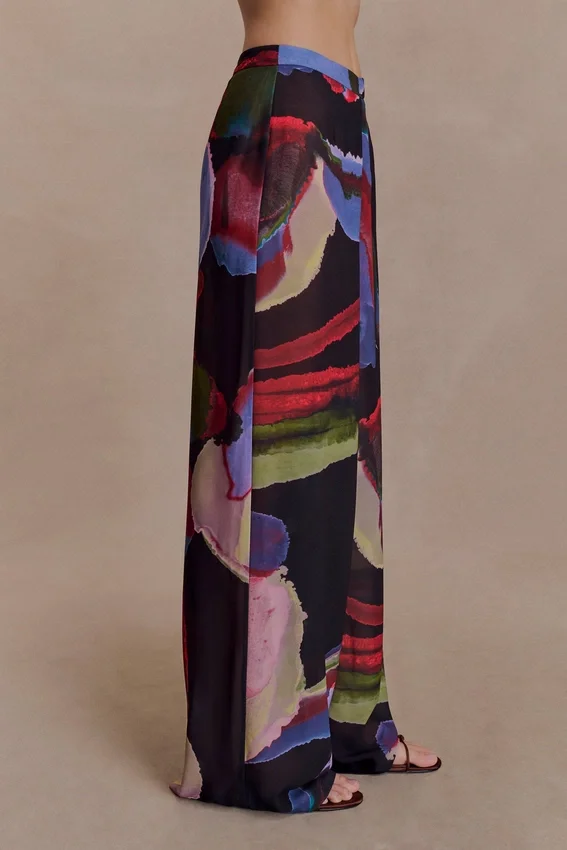 Rachel Chiffon Straight Leg Pants – Multi Fluid Reverie Print Rachel Chiffon Straight Leg Pants – Multi Fluid Reverie Print