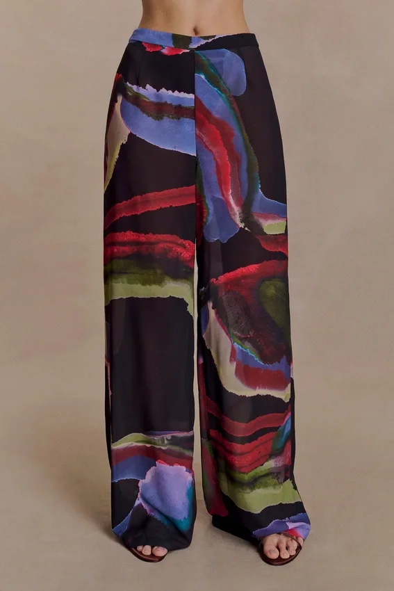 Rachel Chiffon Straight Leg Pants – Multi Fluid Reverie Print Rachel Chiffon Straight Leg Pants – Multi Fluid Reverie Print