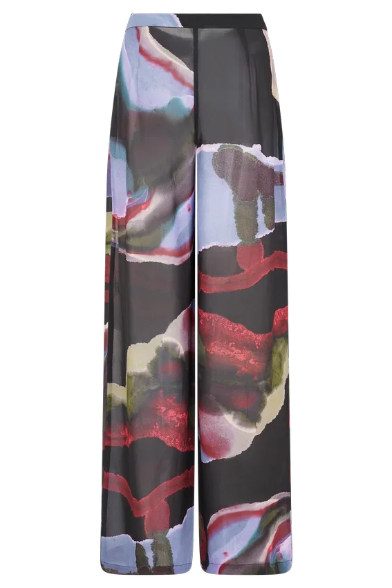 Rachel Chiffon Straight Leg Pants – Multi Fluid Reverie Print Rachel Chiffon Straight Leg Pants – Multi Fluid Reverie Print