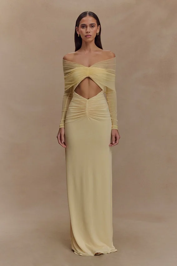 Rafaella Slinky And Mesh Maxi Dress – Lemon Rafaella Slinky And Mesh Maxi Dress – Lemon