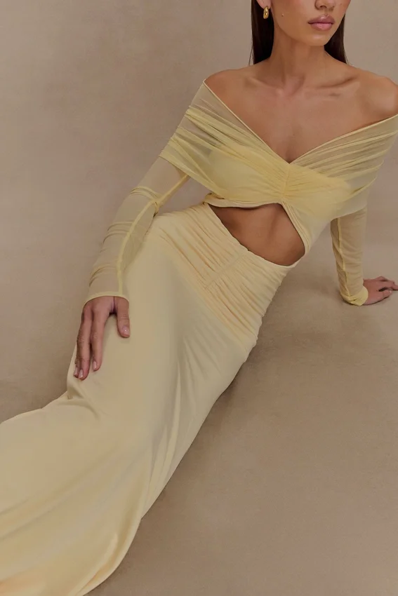 Rafaella Slinky And Mesh Maxi Dress – Lemon Rafaella Slinky And Mesh Maxi Dress – Lemon